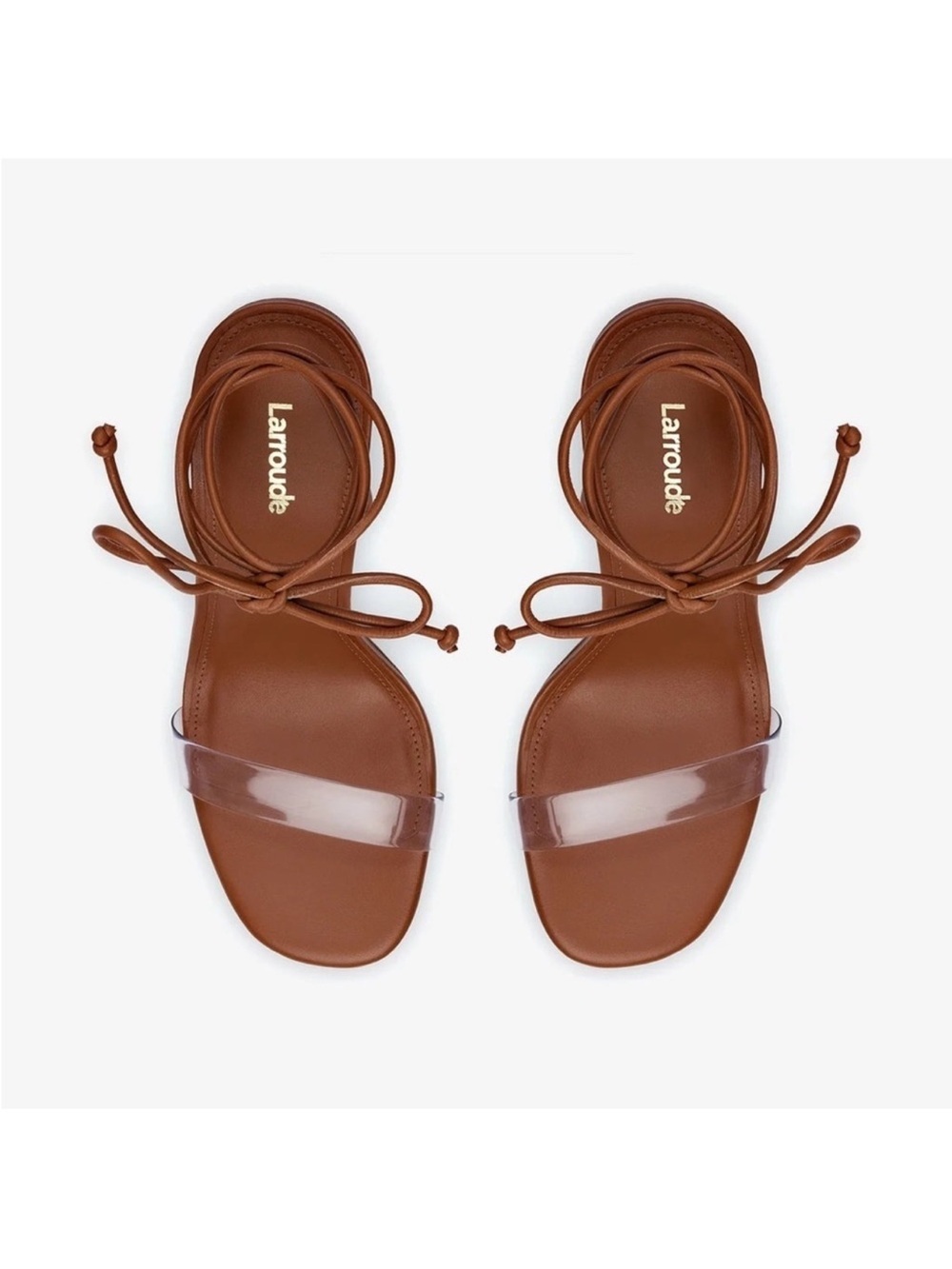 Larroudé Women's Brown Gloria Ankle Tie Up Sandal Heels Size 9 - Picture 4 of 8